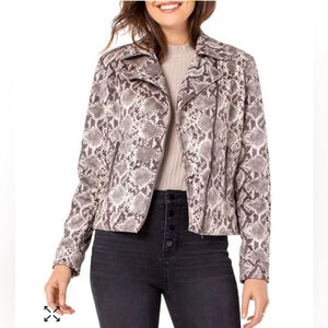 NWOT Pool Los Angeles Snakeskin-Print Moto Jacket Size S Chic & Edgy Grey Python